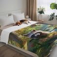 thumbnail image 3 of Fall Throw Blanket for Couch Raccoon Soft Fleece Flannel Blankets Cozy Lightweight Blanket for Sofa Living Room Thanksgiving Autumn Decor, Hummingbird Green Forest Bed Throws 60" x 80", 3 of 8