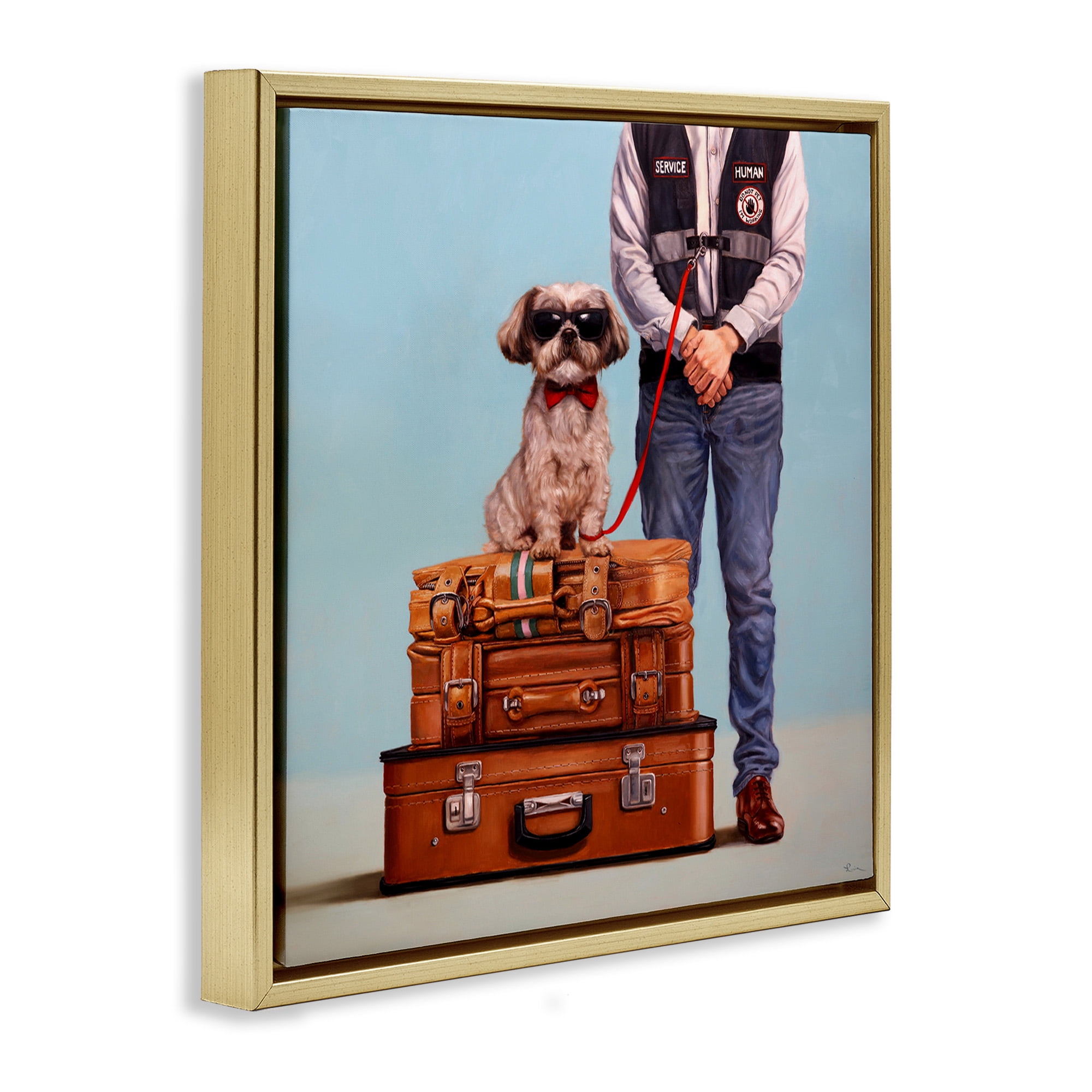 Stupell Industries Funny Service Human Dog Animals & Insects Painting Gold Floater Framed Canvas Art Print Wall Art, 25 x 25