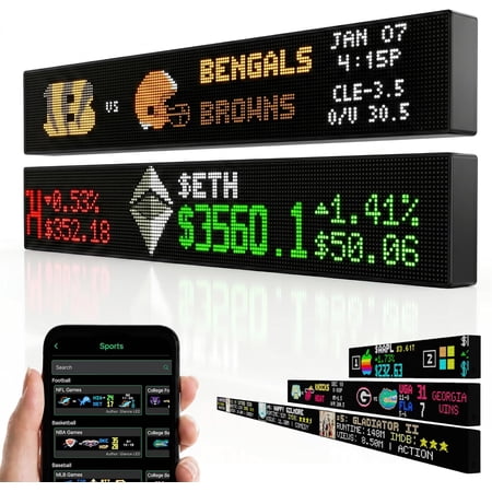 Glance Scroll – Customizable Scrolling LED Ticker Display for Live Sports Stocks News & More Sport Ticker Display for Man Cave Wall Street Stock Market LED Ticker Display Made in USA