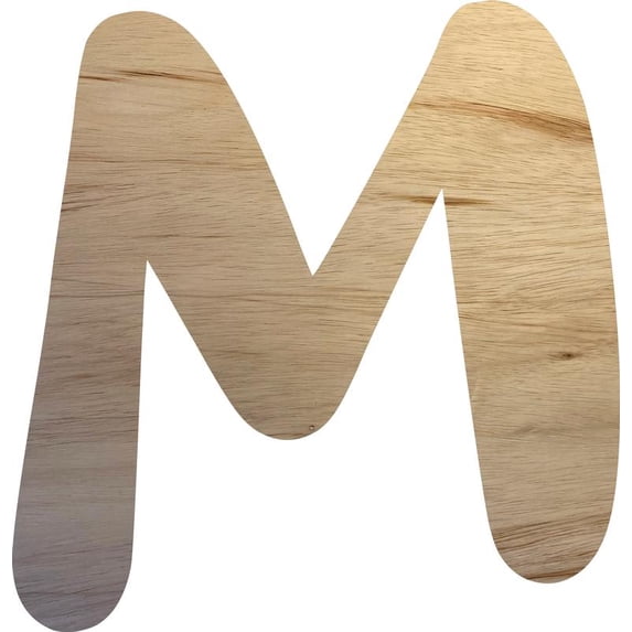 Wood Letter M Craft Shape, Unfinished 15'' Tall Small Kids Wooden Letter, Brownie Font