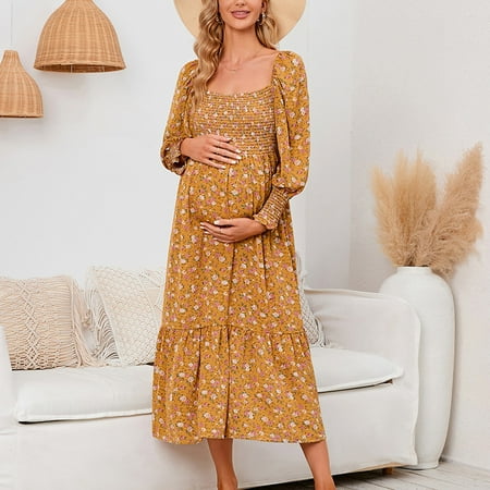 

Edvintorg Women s Floral Printing Maternity Dresses Clearance Fashion Casual Square Collar Long Sleeve Chiffon Long Dress Mama Baby Shower Pregnancy Clothes