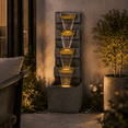 thumbnail image 2 of 39.4" Outdoor Water Fountain,Tall 4-Tier Cascading Waterfall Fountain with Warm LED Lights,Stone-Look Resin Water Feature with Quiet Pump for Patio Garden/Porch/Backyard Decor,Gray, 2 of 8