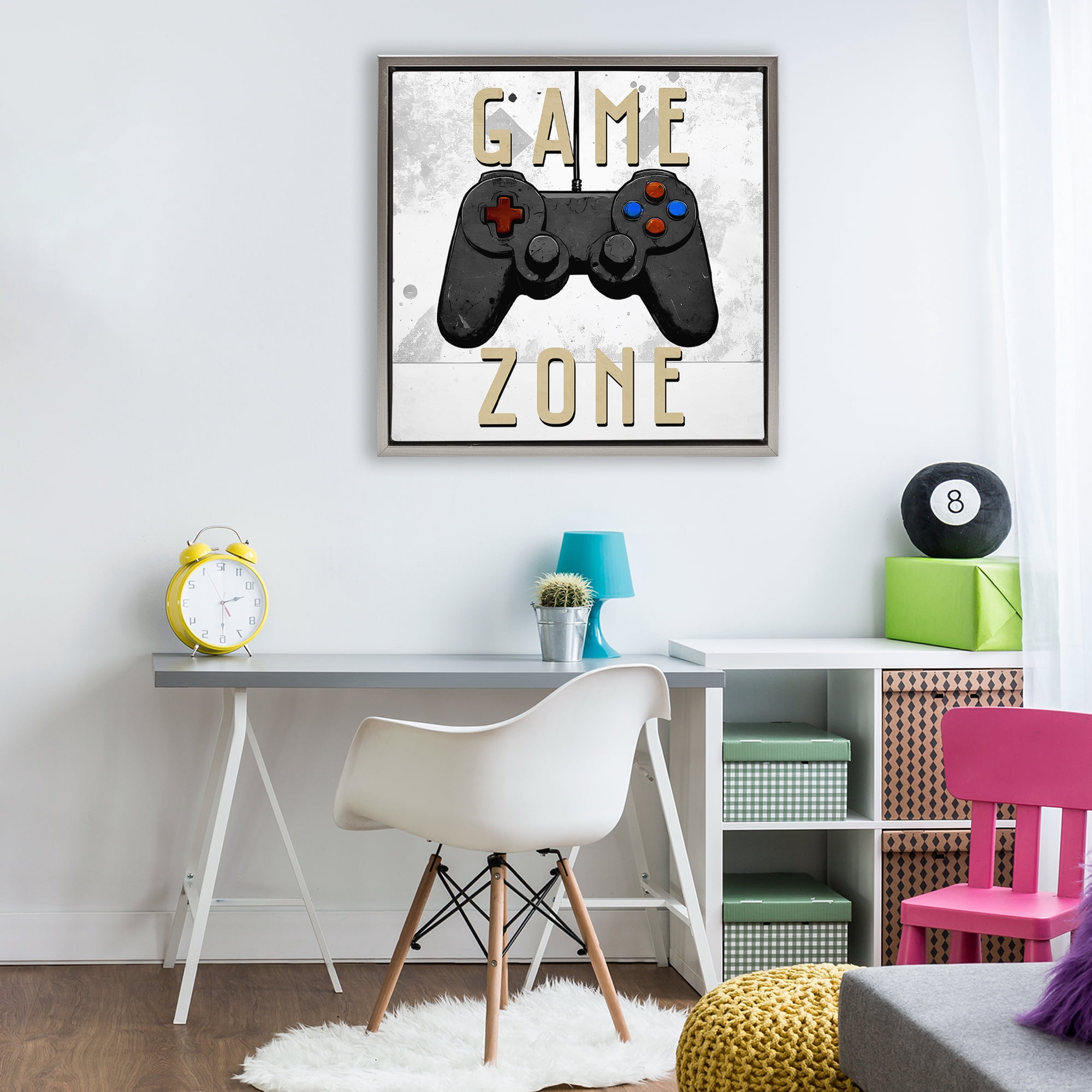 Stupell Industries Game Zone Control Gray Framed Floater Canvas Wall Art, design by Kim Allen