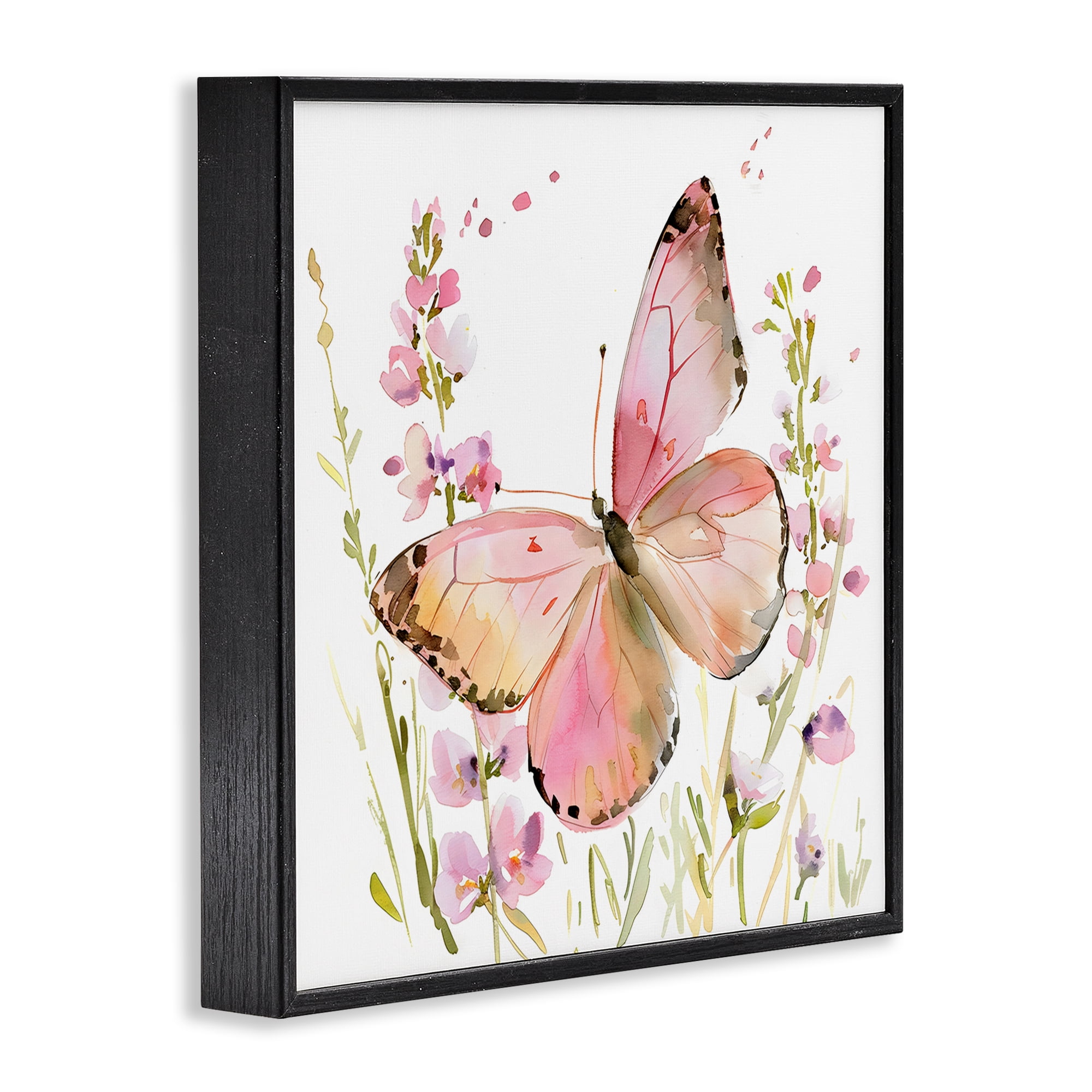 Stupell Industries Colorful Spring Butterfly Pink Black Framed Giclee Art, design by Creative Studio