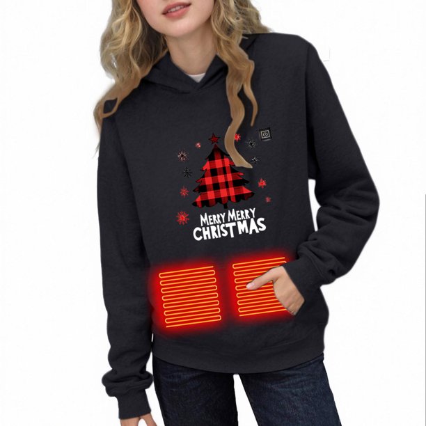 Sudadera con capucha para niñas y niños, con estampado navideño de invierno, con control de temperatura de tres velocidades, ropa calefactora, sudadera con capucha para niñas