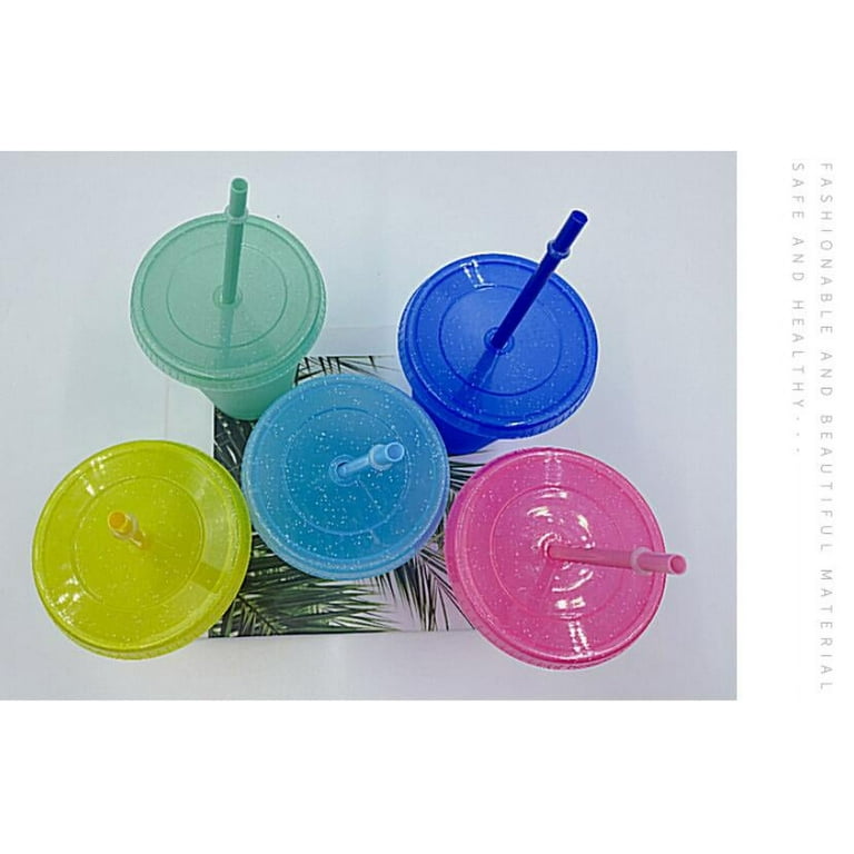 Plastic Glitter Cups with Lids and Straws, 24 oz 5-Pack Reusable Colorful