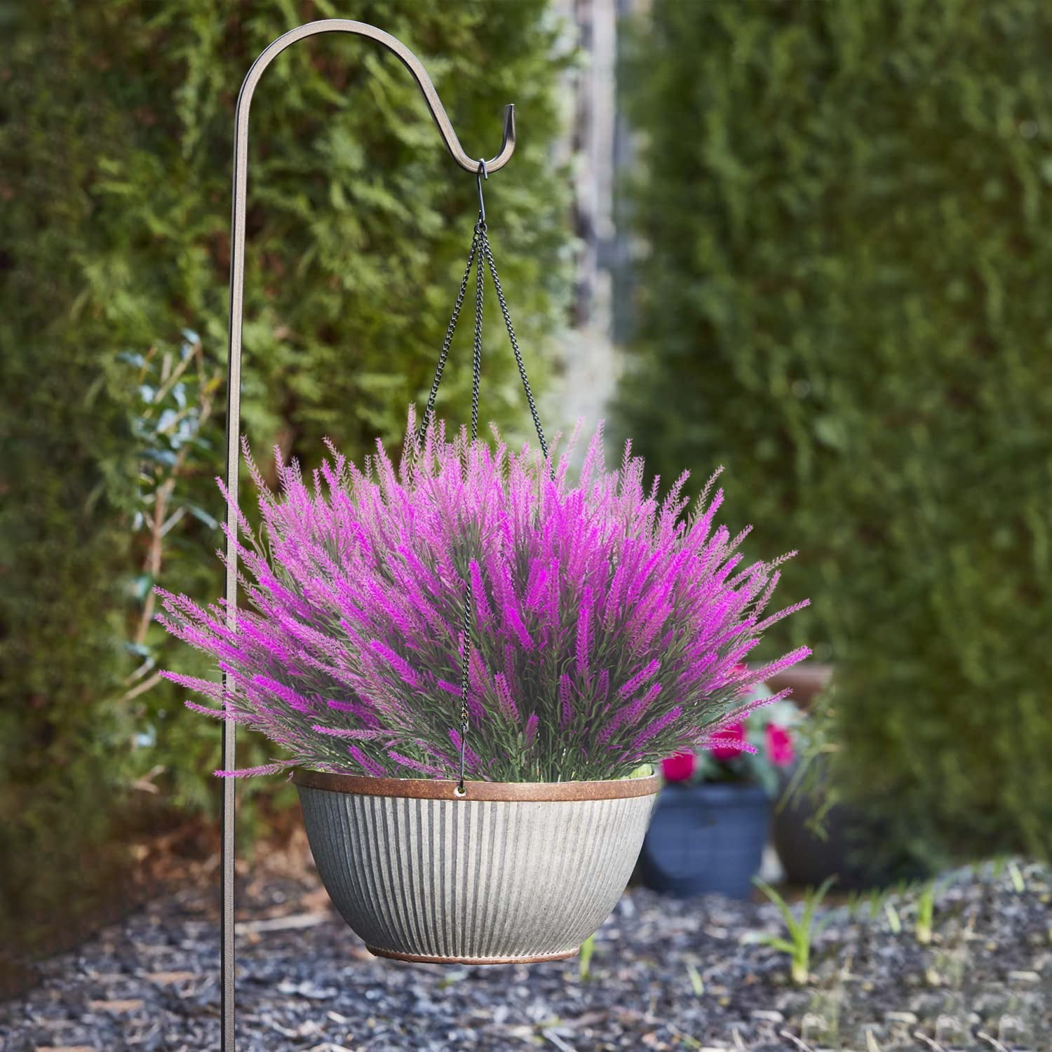 12 Bundles Artificial Lavender Flowers Faux Plants Fake Flowers Outdoor UV Resistant No Fade Garden Porch Window Box Decor(Fuchsia)