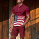 thumbnail image 2 of Eres Más Que una Camisa de Puntuación de Prueba Color Bloqueado Turndown Collar de Bolsillo Y Elástico de la Cintura Shorts Set, Vestido de Verano Casual de Poliéster, 2 of 9