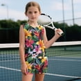 thumbnail image 3 of chaqlin Tropical Hibiscus Girls 2 Piece Outfits Set Sleeveless Tank Top Flare Pants with Pockets Kids Soft Shorts Set for 5-14 Years Old, 3 of 7