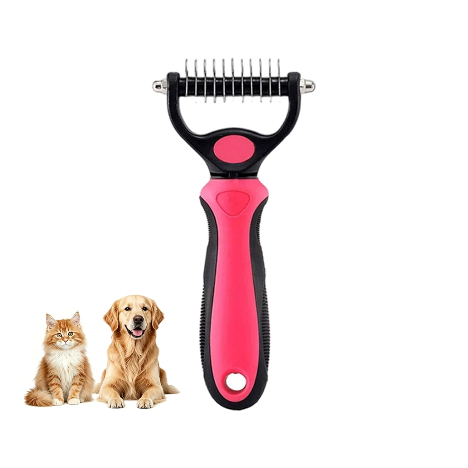 Xekoro Dematting Comb for Dogs and Cats, Undercoat Rake Pet Brush for Long Hair, Deshedding Dog Brush Removes Tangles Knots and Loose Fur, Grooming Tool for Thick Coats (Pink)