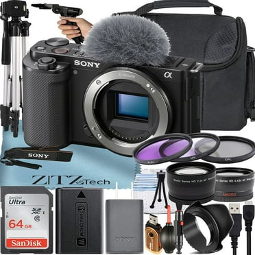 Sony ZV-E10 Mirrorless Camera (Body) with 64GB Memory Card   Filter Kit   Tripod   Case   ZeeTech Accessory Bundle (Black)