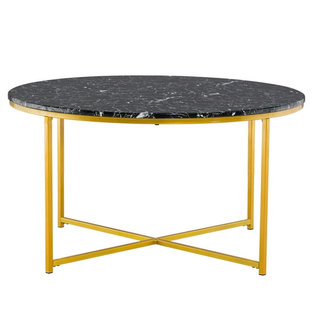 Clearance Home Modern Round Faux Marble Top Coffee Table With X Base 36 Inch Black And Gold Com Base 36 Inch Black Faux Marble, 36 Inch Round Outdoor Coffee Table