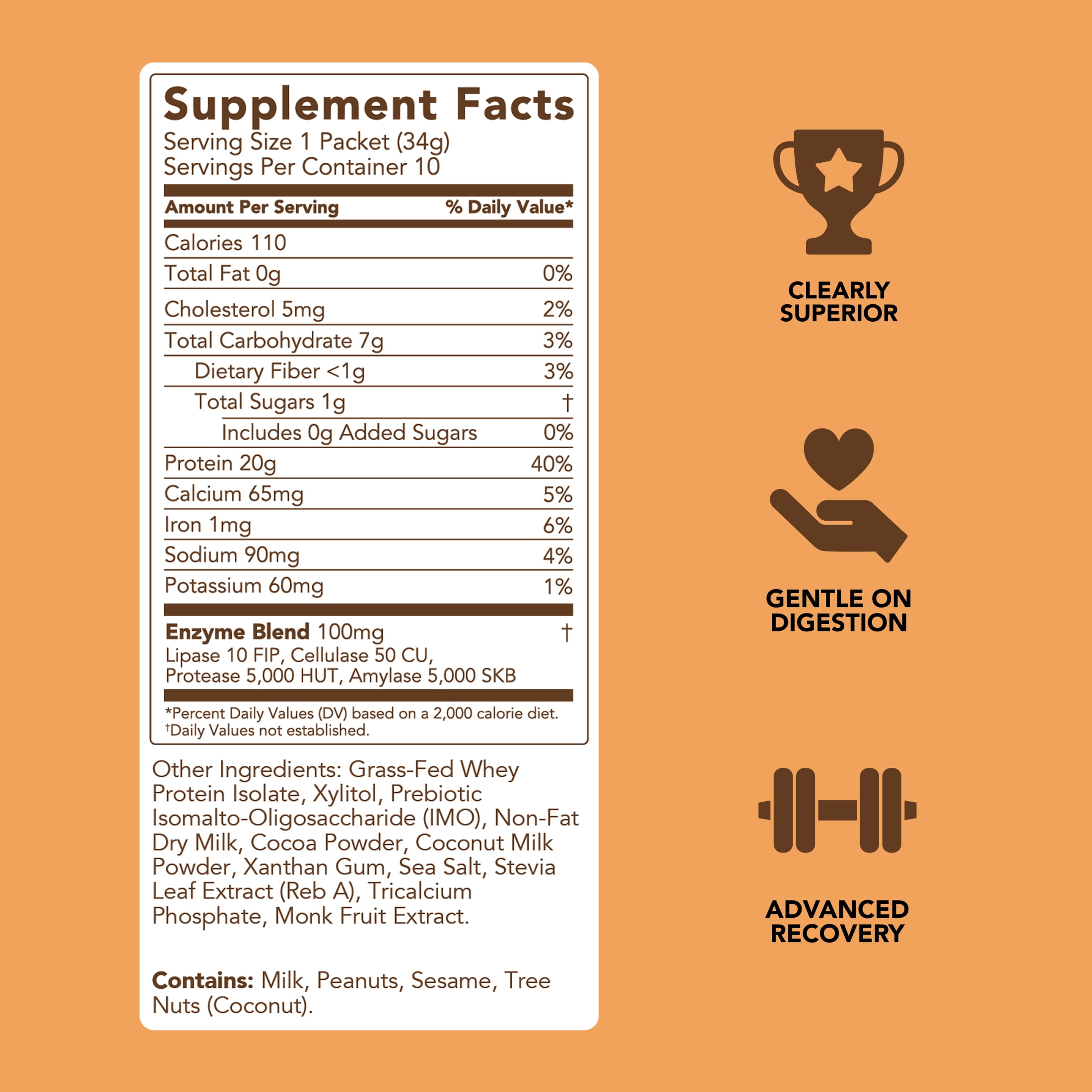 Clean Simple Eats Whey Protein Powder, Chocolate Peanut Butter, Gluten Free, Zero Added Sugars, No Artificial Ingredients, 20g Protein, 10 Count