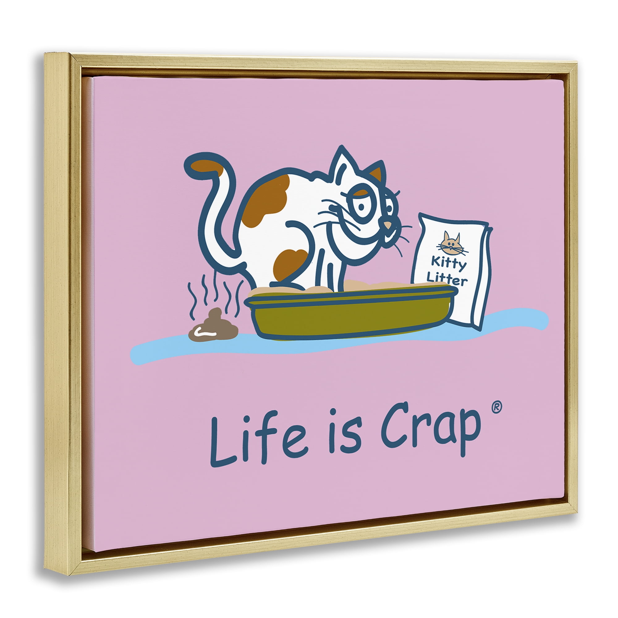 Stupell Industries Kitty Litter Funny Novelty & Humor Painting Gold Floater Framed Canvas Art Print Wall Art, 31 x 25