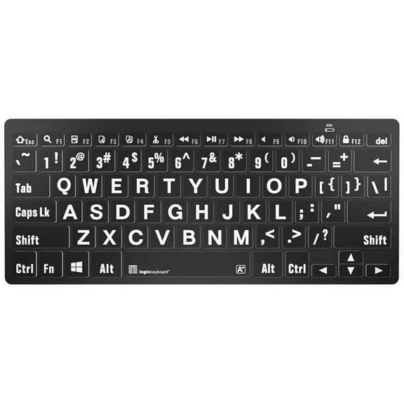 Logickeyboard LargePrint White on Black - PC Bluetooth Mini Keyboard - US English ; Part # LKB-LPWB-BTPC-US