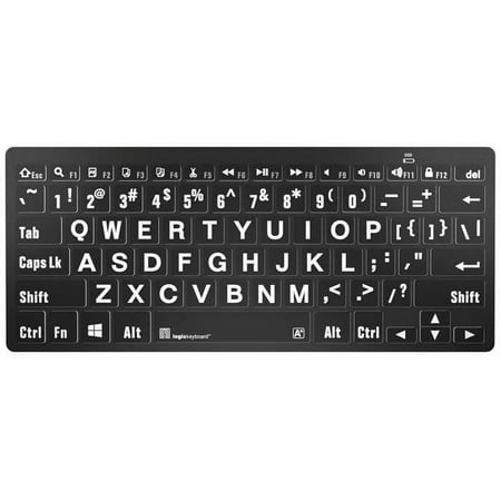 UPC: 0845173004840 | Logickeyboard LargePrint White on Black – PC Bluetooth Mini Keyboard – US English ; Part # LKB-LPWB-BTPC-US