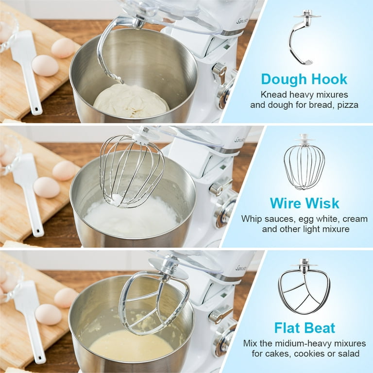 Zell Stand Mixer , 5.8 qt Stainless Steel Mixer with Dough Hook, Mixing Beater, Wire Whip, DishwasherSafe, 6+P Speeds Tilthead Kitchen Dough Mixers Fo