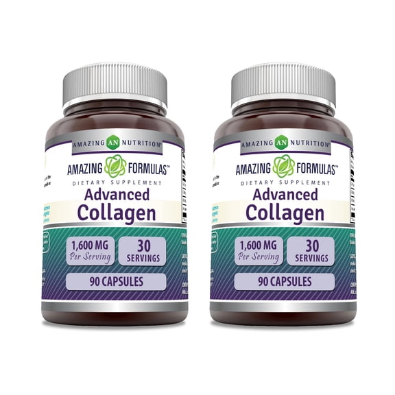 Amazing Formulas Advanced Collagen 1600 Mg Per Serving 90 Capsules Supplement | Collagen Type I, II & III, with Vitamin C & Hyaluronic Acid | Non-GMO | Gluten-Free | Pack of 2