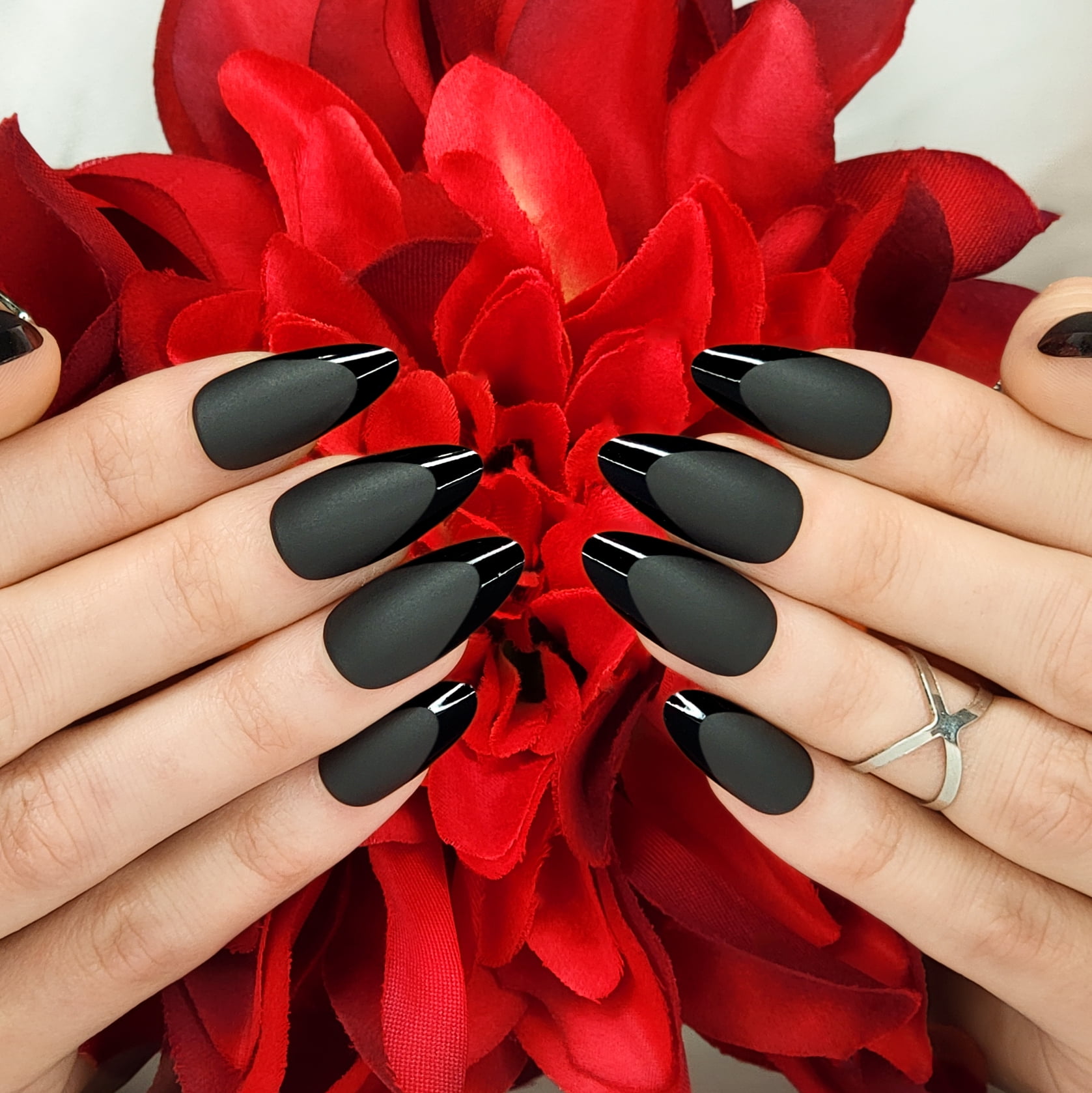Matte Black Nail Polish With Glossy Tips