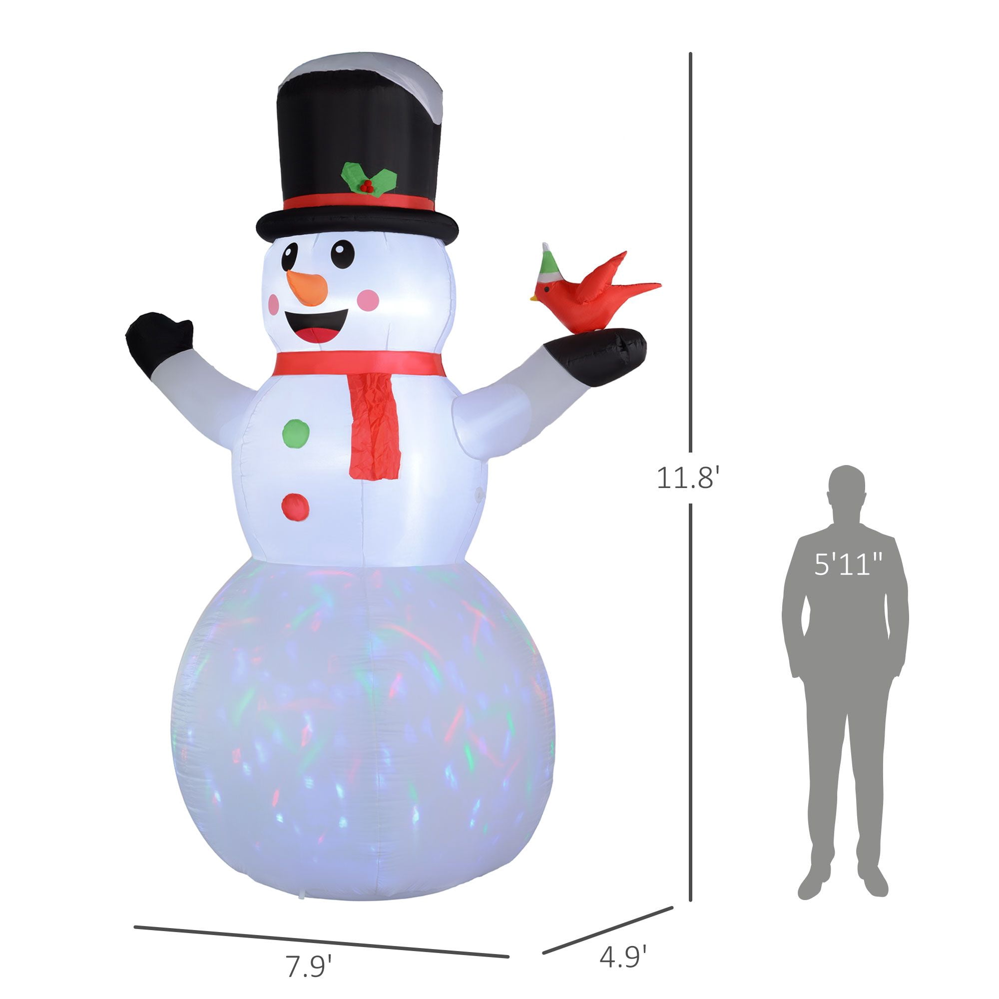 Giant Inflatable Snowman Christmas Yard Decoration with Rotating Colorful LED Lights, 12 ft Polyester Blow Up for Indoor and Outdoor Holiday Display