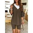 thumbnail image 4 of V Neck Lounge Shirt and Shorts Coordinates, Brown, X-Large, 4 of 5