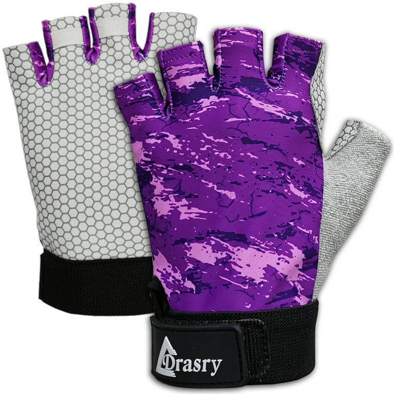 Drasry Fingerless UV Gloves Sun Protection UPF50+SPF for Fishing Kayaking  Sailing Glove Purple M