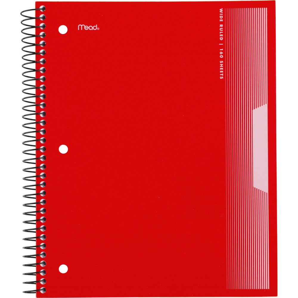 Mead Spiral Notebook, 5 Subject, Wide Ruled, 8 1/2" x 11", Red