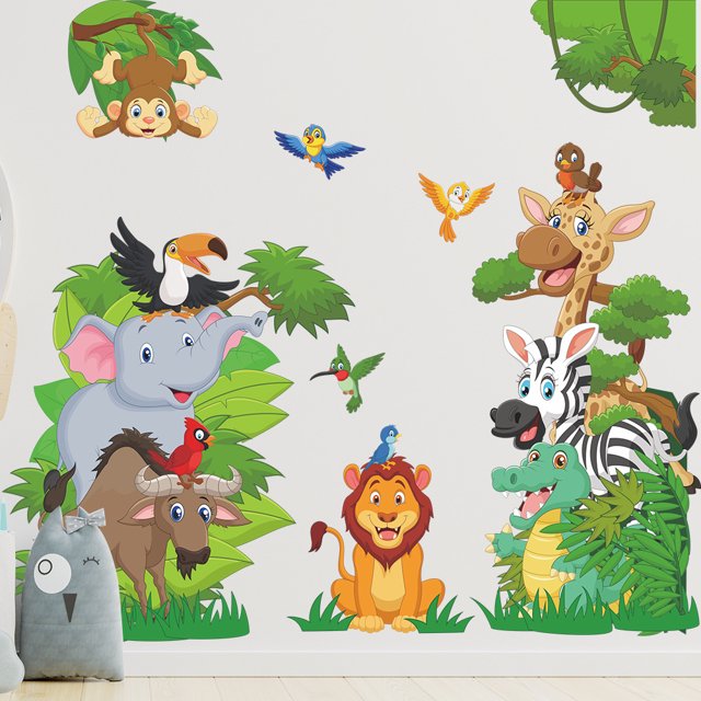 Adhesivo de pared con dibujos animados de Animal Kingdom para habitación de niños o sala de juegos