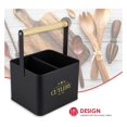 Bistro Sectioned Tin Holder with Bamboo Handle, Black
