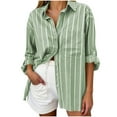 thumbnail image 2 of Dasayo Green Tops for Women Trendy Long Sleeve Business Casual Collared Striped Button-Up Shirts Blouses for Women L, 2 of 9