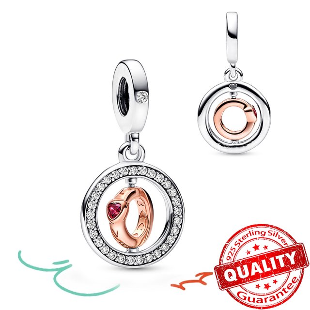 Romantic Rose Gold Two Color Heart Padlock Key to Happiness Double Charm Fit Original 925 Sterling Silver Bracelet Jewelry Gift