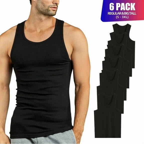 6 Pack Men's A-Shirts 100% Cotton Ribbed Underwear Tank Top Solid Casual Menswear S-3XL Regular Big & Tall Workout Breathable Sleeveless Plain Classic