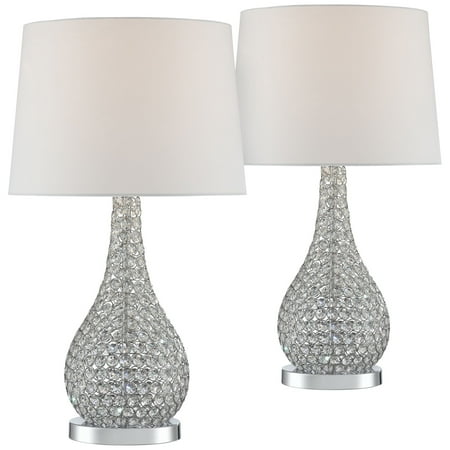 Possini Euro Design Modern Table Lamps Set Of 2 Crystal Beaded Possini Euro Design Modern Table Lamps Set Of 2 Crystal Beaded Silver Gourd White Drum Shade For Living Family Room Bedroom Office