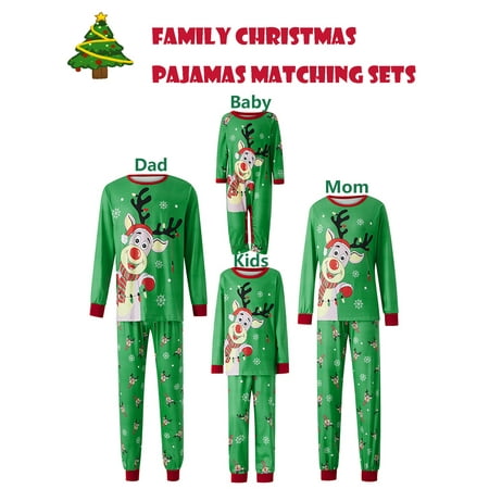 

Family Matching Christmas Pajamas Set Cartoon Elk Snowflake Print Long Sleeve Tops+Elastic Waist Trousers for Adults Kids