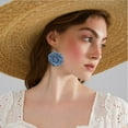 thumbnail image 2 of Camellia Flower Dangle Earrings for Women Cowboy Statement Big Exaggerated Fabric Hoop Huggie Blue Floral Studs Gold Plated Long Drop Dangling Earring Fashion Jewelry Gifts, 2 of 6