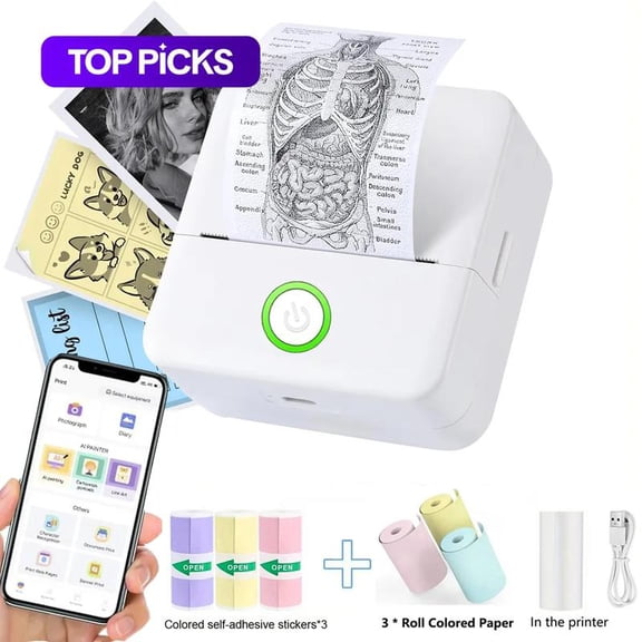 Portable Mini Printer, 1 Set USB Powered Wireless Label Printer with Paper, Small Pocket Printer for Notes & Children DIY Crafts, Compatible with iOS & Android #TOP PICKS