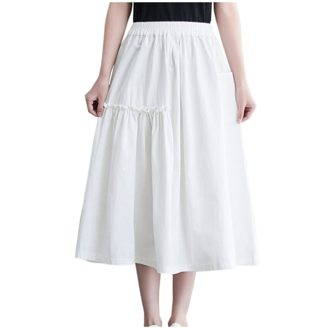 Bocqde Jupes Fluides pour Femmes Mode Jupe Midi Évasée Unie Été Décontractée Plissée Taille Haute avec Poche