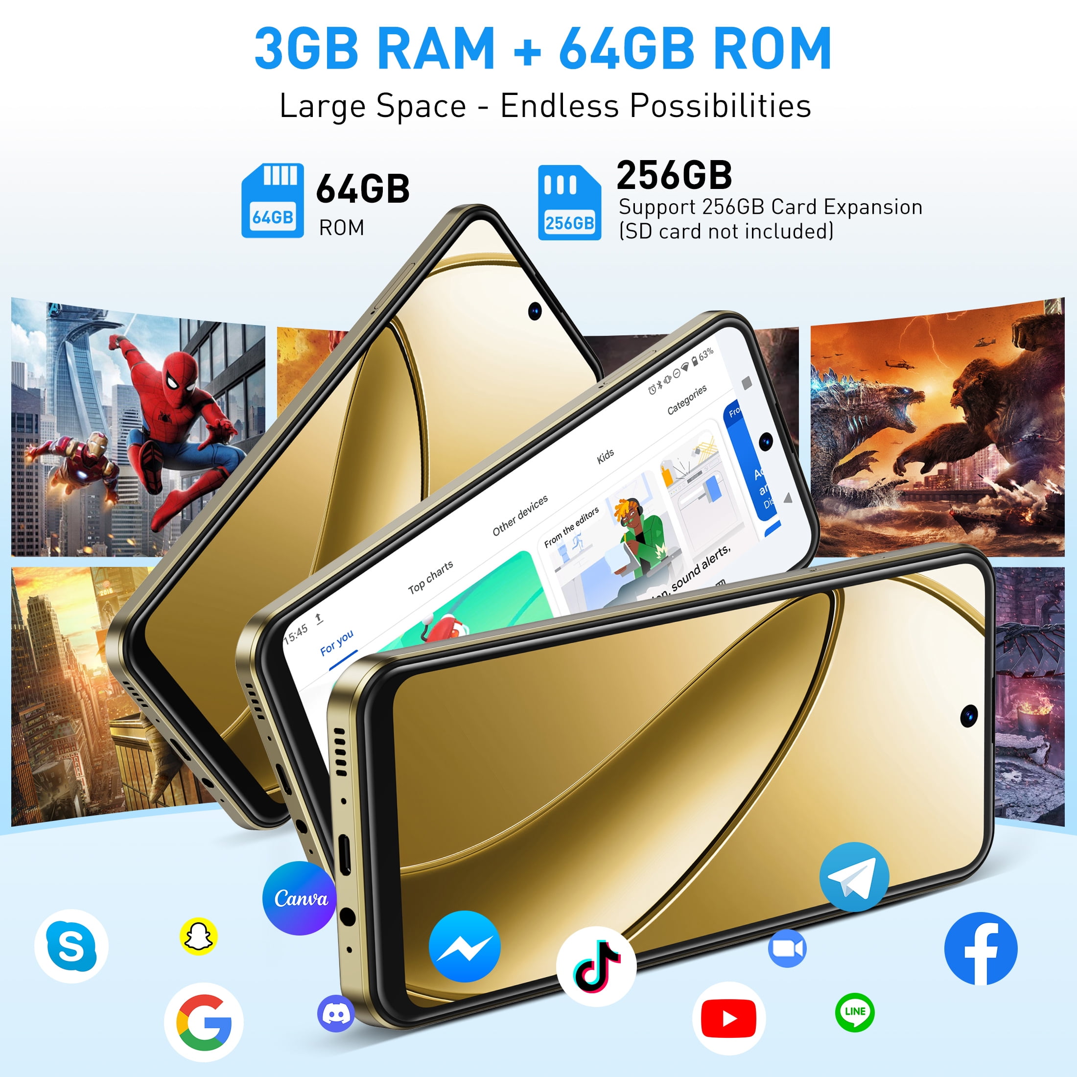 XGODY 4G Only T-Mobile Unlocked Cell Phones, 64GB Unlocked Android Phones, 6.528" Smartphone, 4250mAh Battery, 13MP & 8MP Camera, Beige