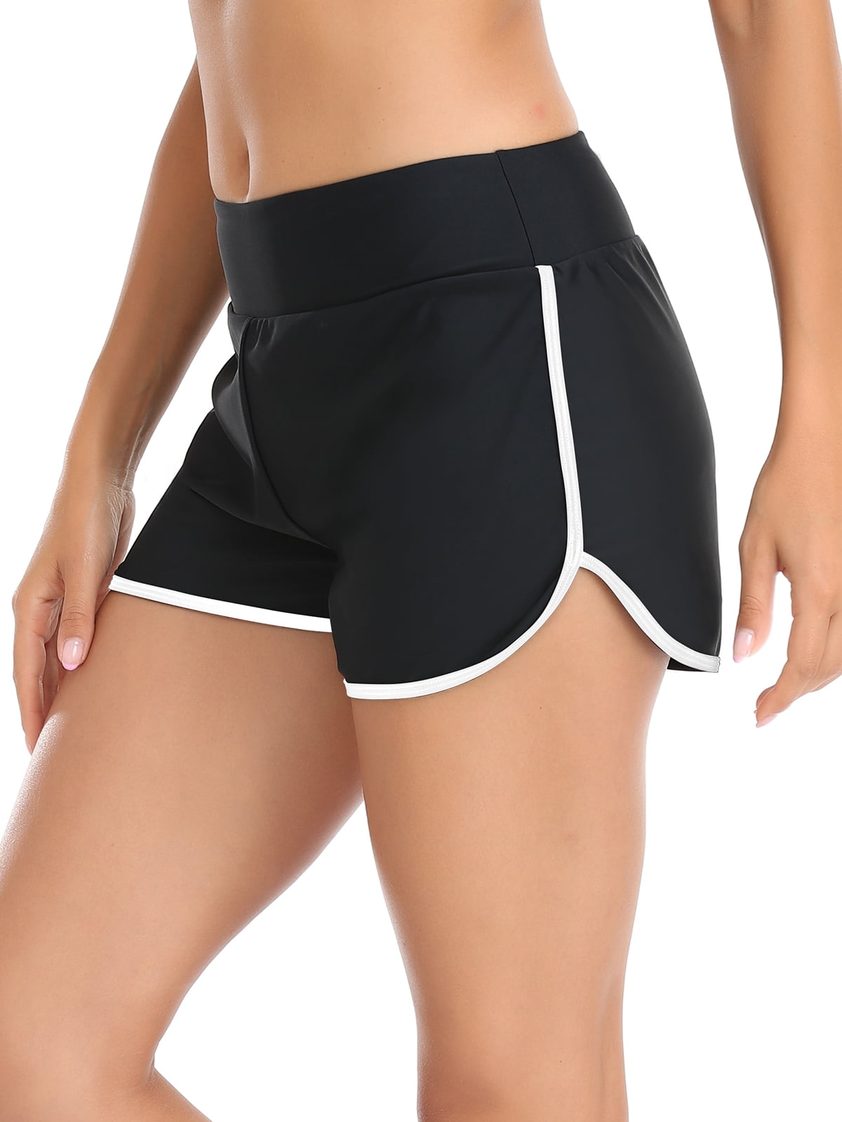 RELLECIGA Women's Black+White High Waisted Swim Shorts Swim Board Shorts for Women Size Medium