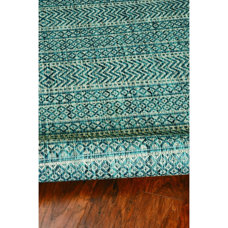 3'X5' Teal Machine Woven Uv Treated Tribal Indoor Outdoor Area Rug 3'X5' Teal Machine Woven Uv Treated Tribal Indoor Outdoor Area Rug
