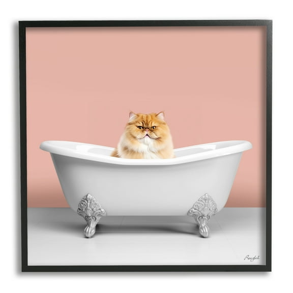 Stupell Industries Orange Cat in Bathtub Animals & Insects Painting Black Framed Art Print Wall Art, 12 x 12