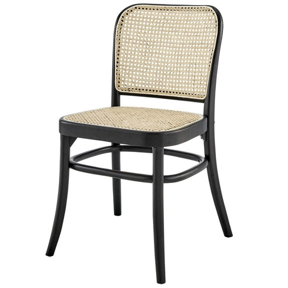 Side Dining Chair, Black, Wood, Modern Contemporary Farmhouse Coastal, Kitchen Room Cafe Bistro Restaurant Hospitality