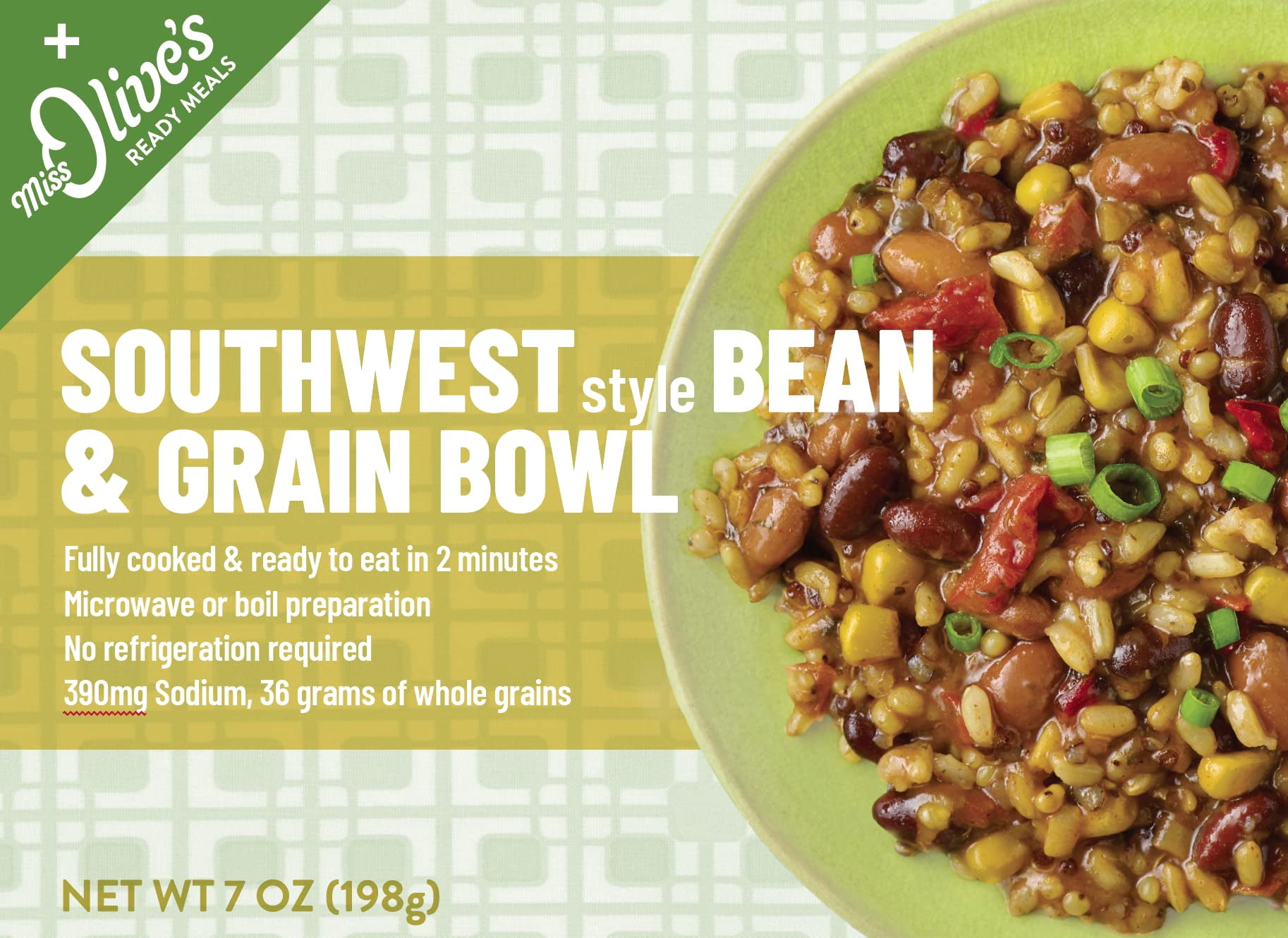 Miss Olives Southwest Style Bean & Grain Bowl Lower Sodium Microwavable Ready Meal Great for Portion Control, 7 ounce (Pack of 12)