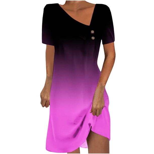 Mini Vestido de Verano de Manga Corta Cuello Redondo Longitud de la Ternera Media, Fluido Impreso Vestido de Verano Corto Casual