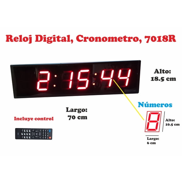 CRONOMETRO Reloj Digital LED de Pared para Gimnasio GyM con Números Grandes y Pantalla de Alta Definición 70cm x 18cm