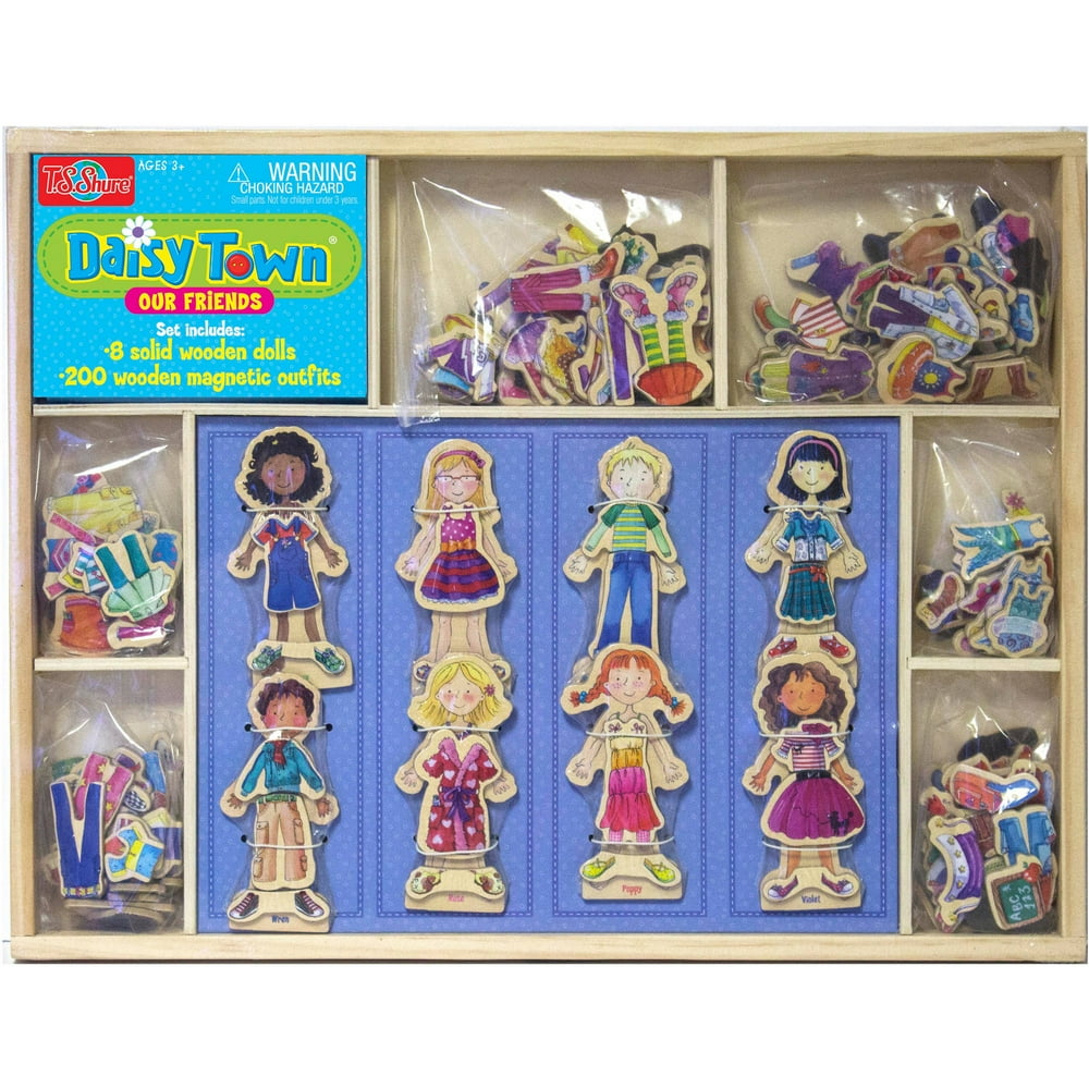 T.S. Shure Daisy Girls Our Town 8 Wooden DressUp Dolls in a Wood Box