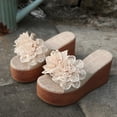 thumbnail image 4 of Pandaie Women's 3D Flower Platform Sandals Bohemia Dressy Wedge Slides Casual Summer Beach Slippers Open Toe Walking Outdoor Shoes Beige Size 6.5, 4 of 7