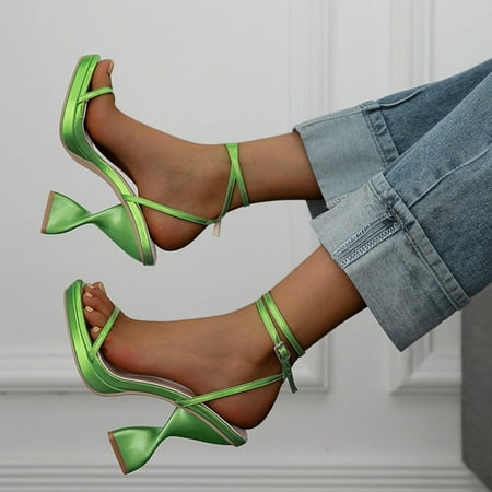 

Cathalem Women Water Sandals Fashion Spring And Summer Women Sandals Thick Soles Super High Heels Open Toe Buckle Strap Party Sandal Green 6.5