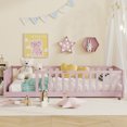 thumbnail image 4 of Alvantor Twin Size Montessori Floor Bed for Kids with Rails, Rubber Wood Toddler Bed Frame Low to Ground, No Box Spring Needed, Pink, 4 of 8