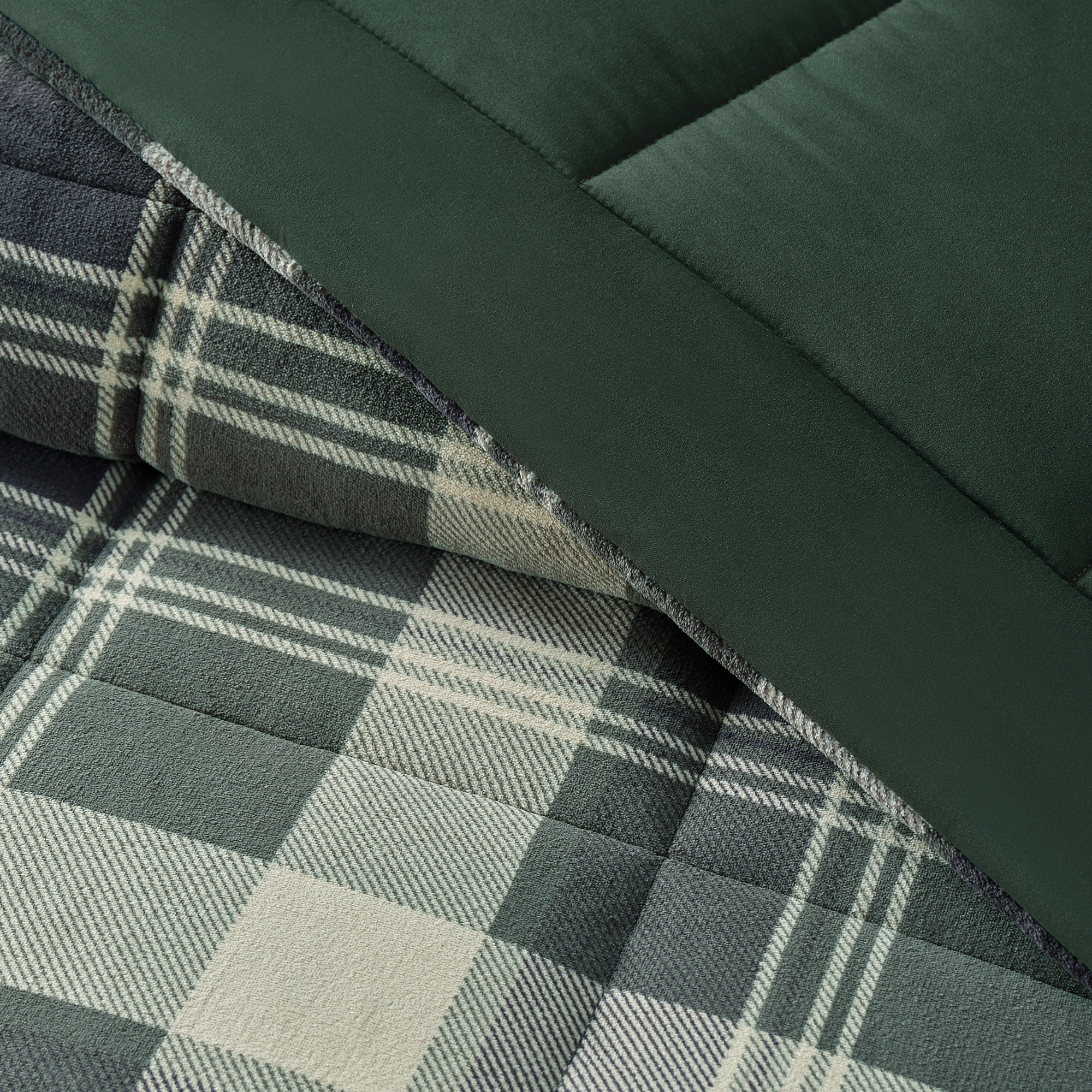Pawz 3-Piece Fleece Comforter Set with Pillow Shams, Soft and Warm, Pine Green Plaid, King